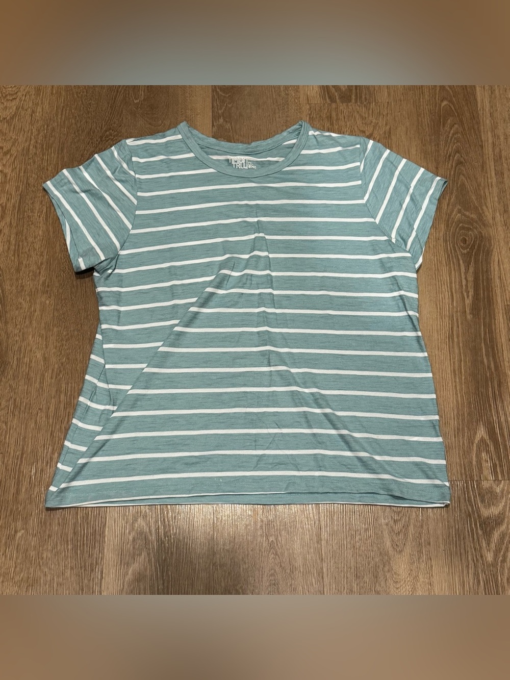 Time and Tru Seafoam and White Striped Short-Sleeve Tee